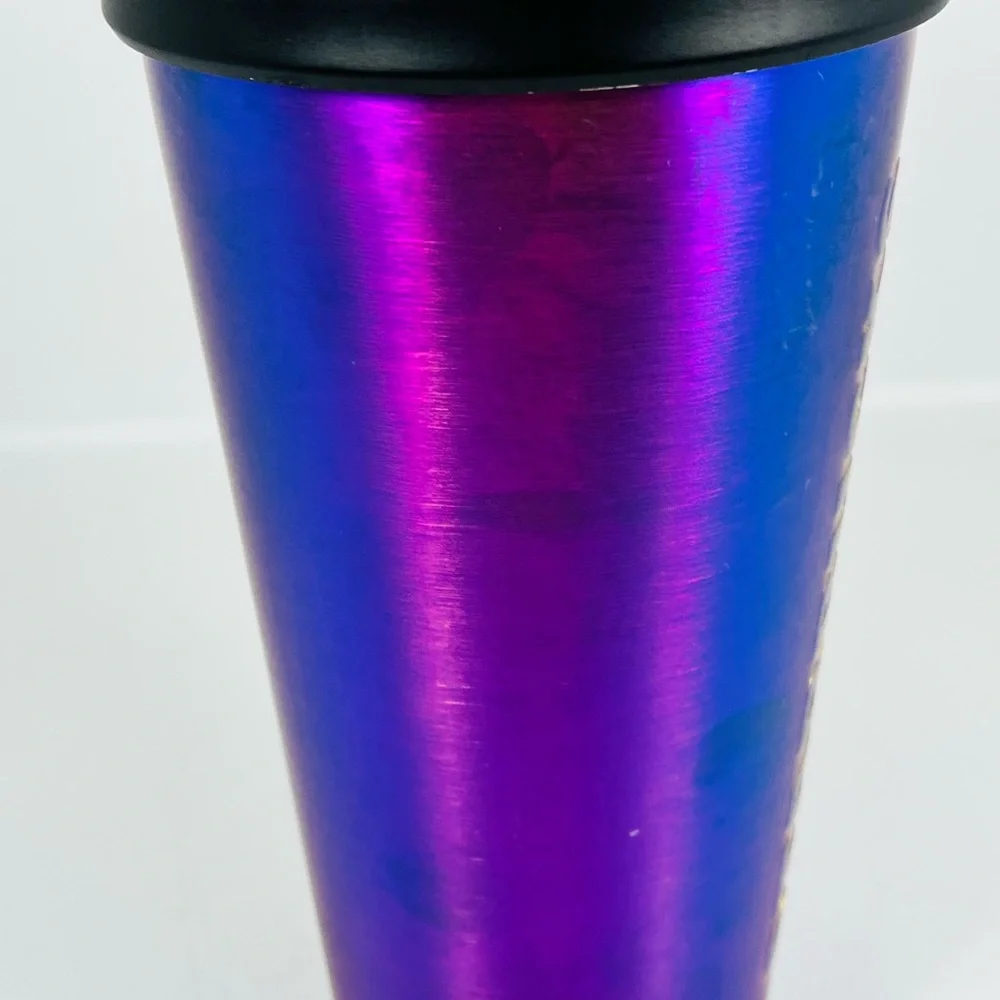 Starbucks Iridescent Purple Blue Cold Cup Stainless Steel Tumbler 16 oz No Straw